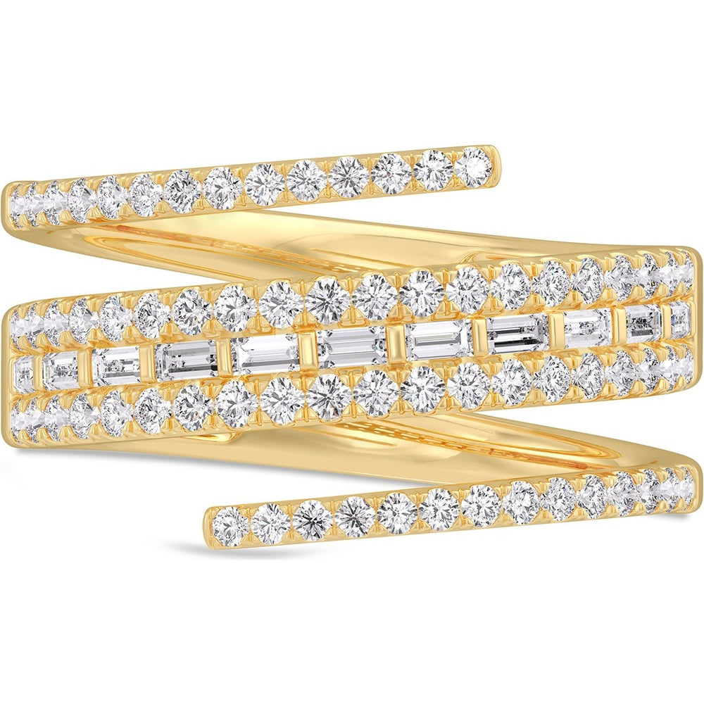 14K Yellow Gold Spiral Fashion Ring with Channel-Set Round and Baguette Diamonds - 0.79 Carat Total Diamond Weight by Auriventus