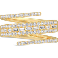 14K Yellow Gold Spiral Fashion Ring with Channel-Set Round and Baguette Diamonds - 0.79 Carat Total Diamond Weight by Auriventus