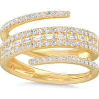 14K Yellow Gold Spiral Fashion Ring with Channel-Set Round and Baguette Diamonds - 0.79 Carat Total Diamond Weight by Auriventus