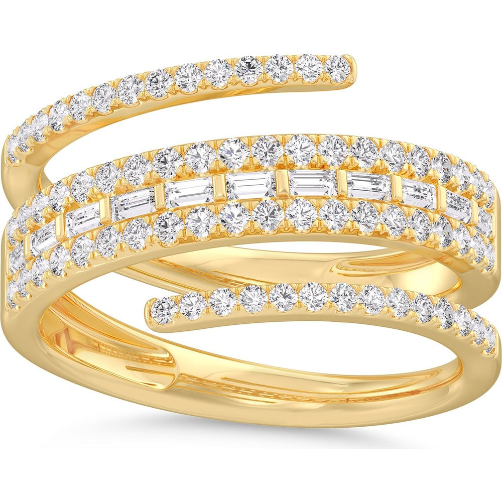 14K Yellow Gold Spiral Fashion Ring with Channel-Set Round and Baguette Diamonds - 0.79 Carat Total Diamond Weight by Auriventus