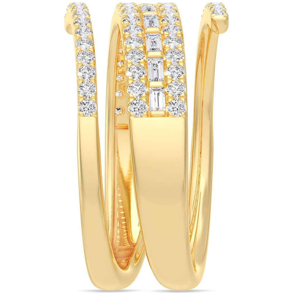 14K Yellow Gold Spiral Fashion Ring with Channel-Set Round and Baguette Diamonds - 0.79 Carat Total Diamond Weight by Auriventus