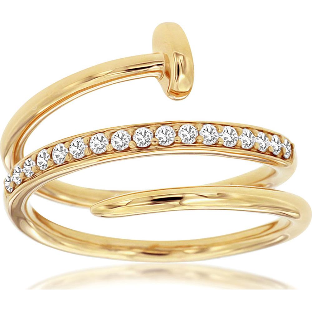 14K Yellow Gold Spiral Nail Ring with Channel Set Round Diamonds - 0.20 Carat Total Diamond Weight - Royal Jewelry
