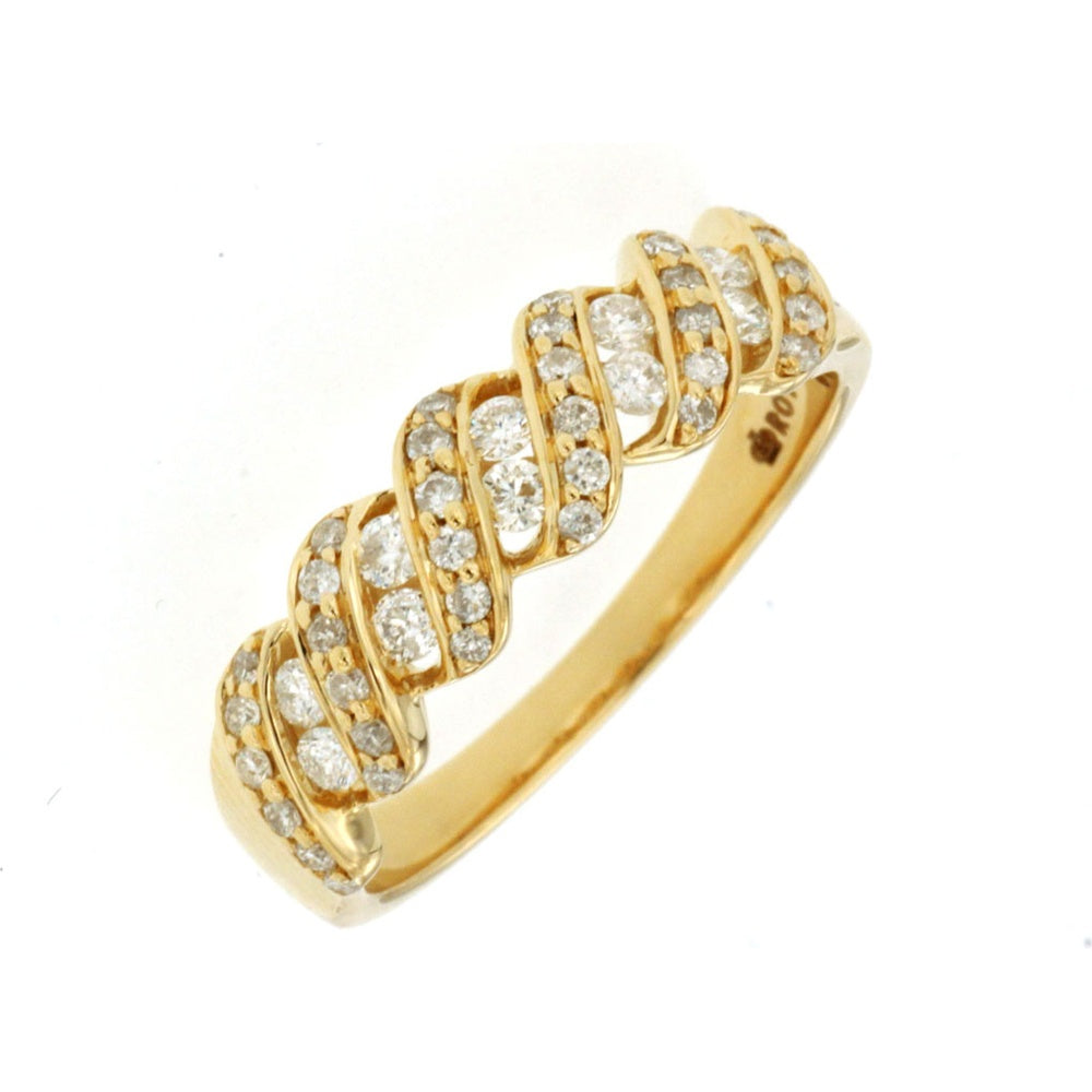 14K Yellow Gold Spiraling Ribbon Diamond Wedding Band with Round Brilliant-Cut Stones - 0.45 Carat Total Diamond Weight - Royal Jewelry
