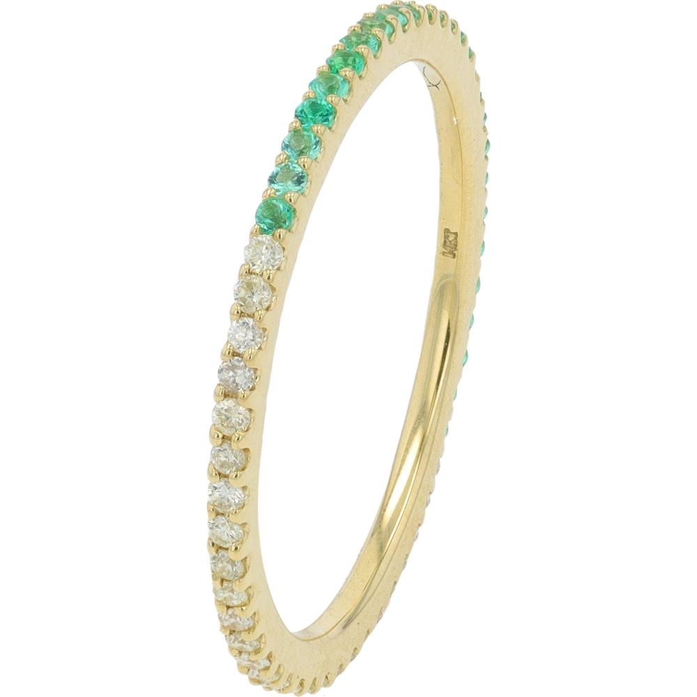14K Yellow Gold Split Band Ring with 0.14 Carat Emeralds and 0.15 Carat Diamonds