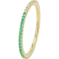 14K Yellow Gold Split Band Ring with 0.14 Carat Emeralds and 0.15 Carat Diamonds