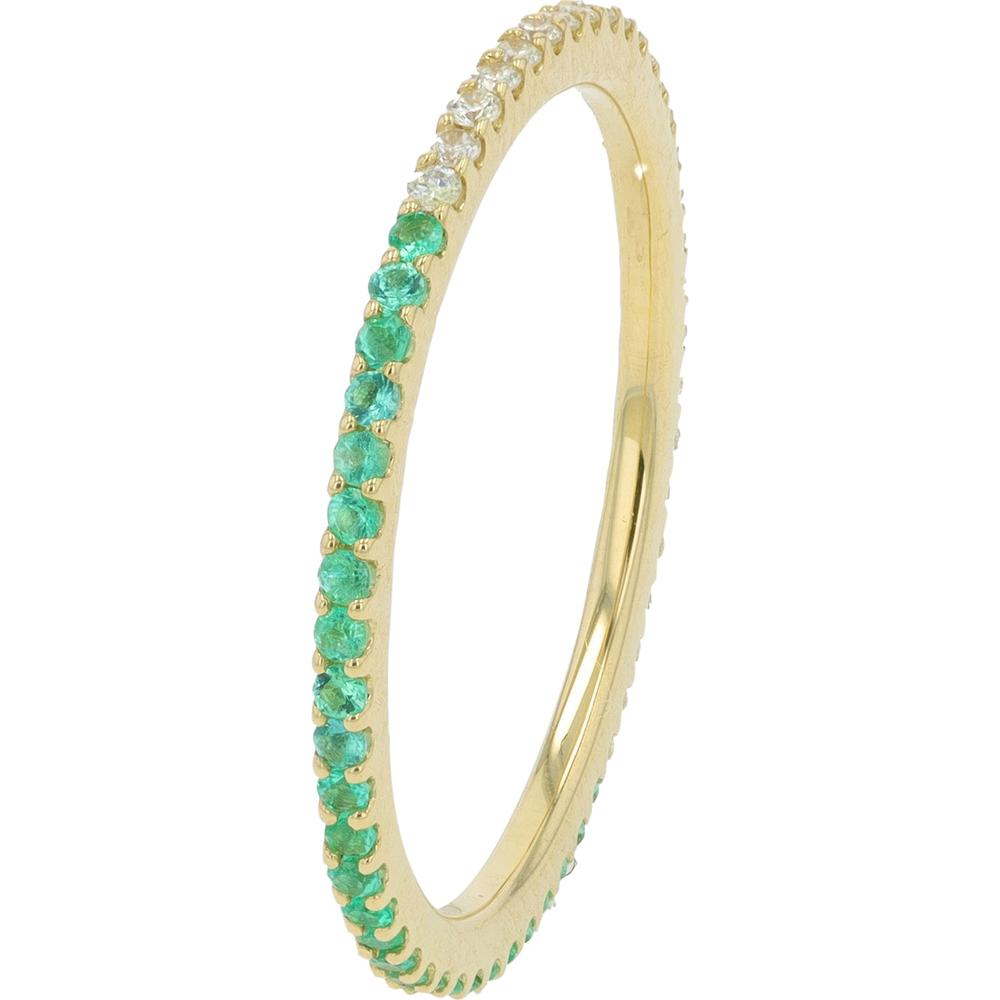 14K Yellow Gold Split Band Ring with 0.14 Carat Emeralds and 0.15 Carat Diamonds