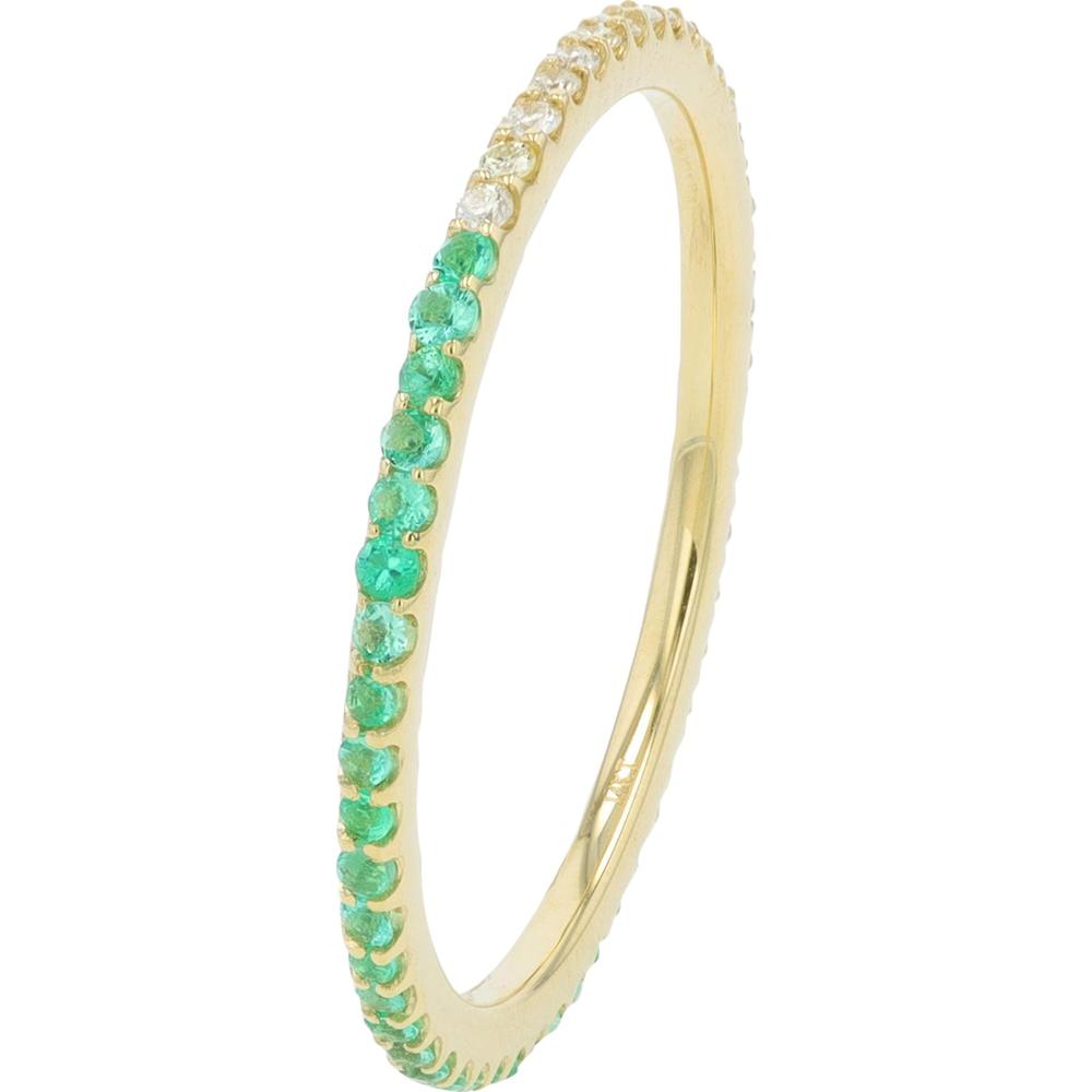 14K Yellow Gold Split Band Ring with Emerald and Diamond - 0.18 Carat Total Gemstone Weight