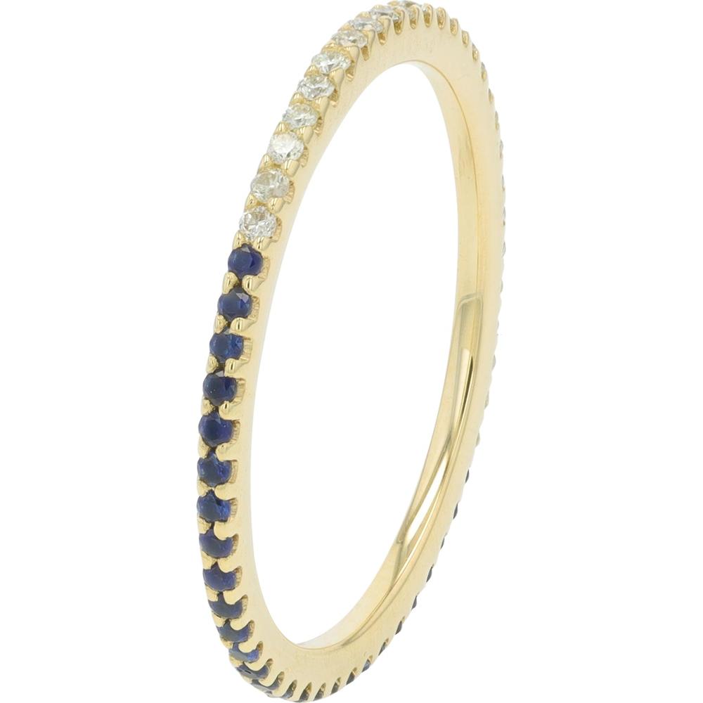 14K Yellow Gold Split Band with Alternating Sapphires and Diamonds - 0.29 Carat Total Gemstone Weight