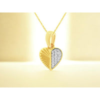 14K Yellow Gold Split Design Heart Pendant with Pavé Set Round Diamonds - 0.05 Carat Total Diamond Weight - Royal Jewelry