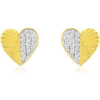 14K Yellow Gold Split Heart Stud Earrings with Pavé Set Round Diamonds - 0.10 Carat Total Diamond Weight - Royal Jewelry