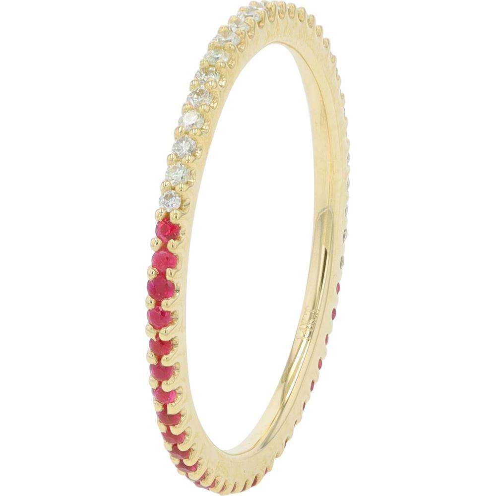 14K Yellow Gold Split Ruby and Diamond Band - 0.29 Carat Total Gemstone Weight