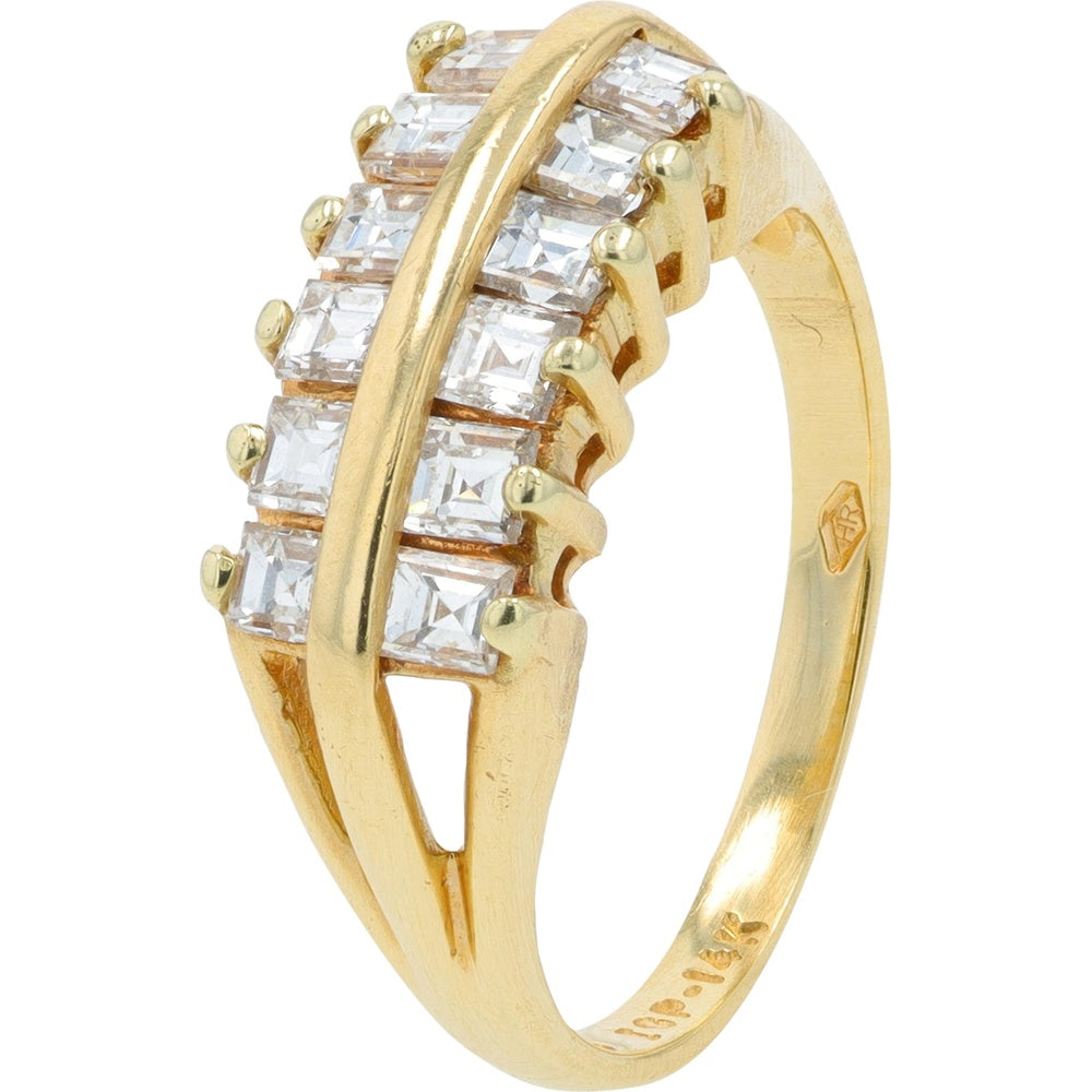 14K Yellow Gold Split-Shank Band with Prong-Set Square Cut Diamonds - 1.00 Carat Total Diamond Weight