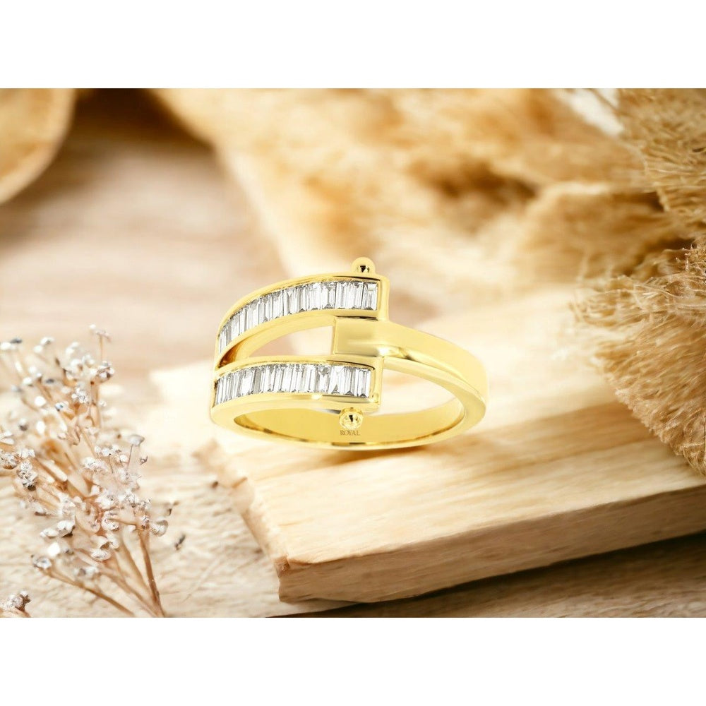 14K Yellow Gold Split-Shank Contemporary Ring with Channel-Set Baguette Diamonds - 0.48 Carat Total Diamond Weight - Royal Jewelry