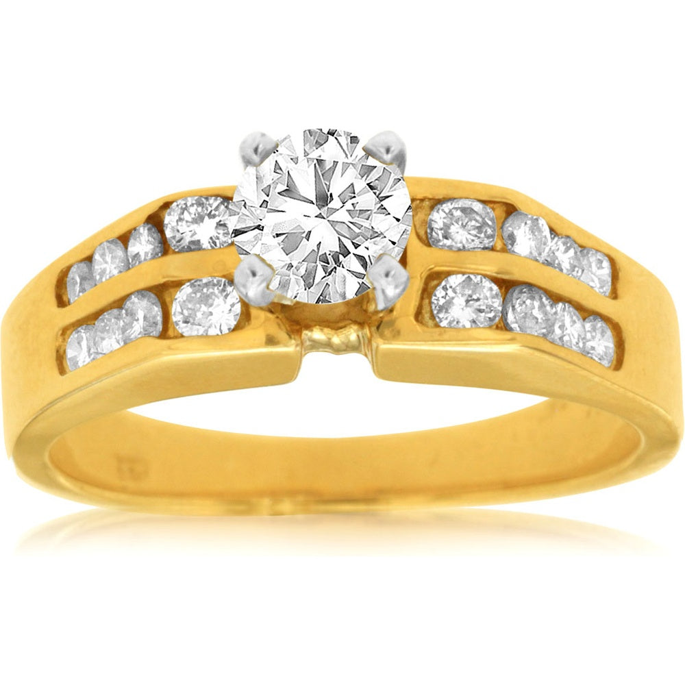 14K Yellow Gold Split-Shank Engagement Ring with 0.27 Carat Round Center Diamond and Channel-Set 0.34 Carat Side Diamonds - Royal Jewelry