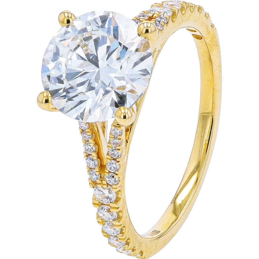 14K Yellow Gold Split Shank Engagement Ring with 2.50 Carat Round Lab Grown Diamond and Pavé Accents - 2.75 Carat Total Diamond Weight