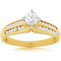 14K Yellow Gold Split Shank Engagement Ring with Marquise Center Diamond and Channel Set Round Accent Diamonds - 0.79 Carat Total Diamond Weight - Royal Jewelry