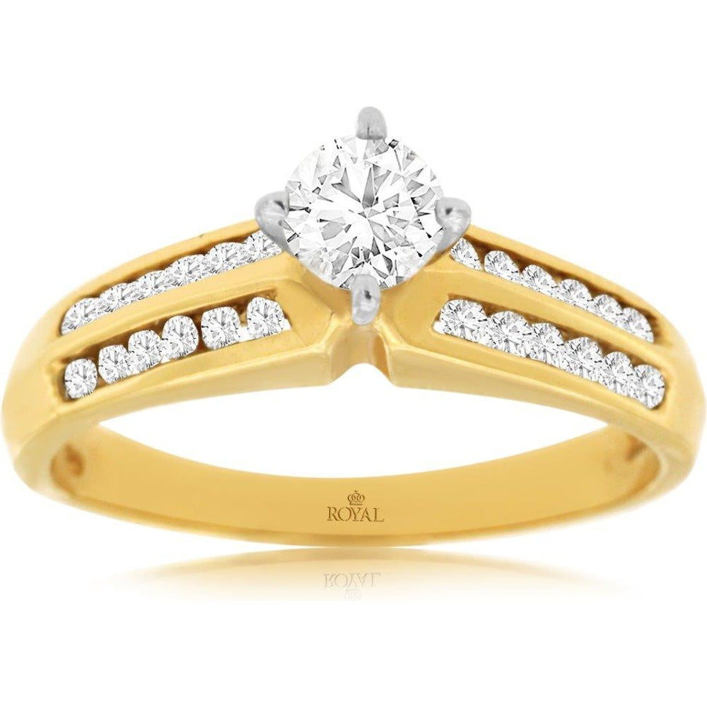14K Yellow Gold Split Shank Engagement Ring with Marquise Center Diamond and Channel Set Round Accent Diamonds - 0.79 Carat Total Diamond Weight - Royal Jewelry