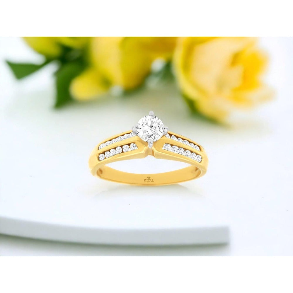 14K Yellow Gold Split Shank Engagement Ring with Marquise Center Diamond and Channel Set Round Accent Diamonds - 0.79 Carat Total Diamond Weight - Royal Jewelry