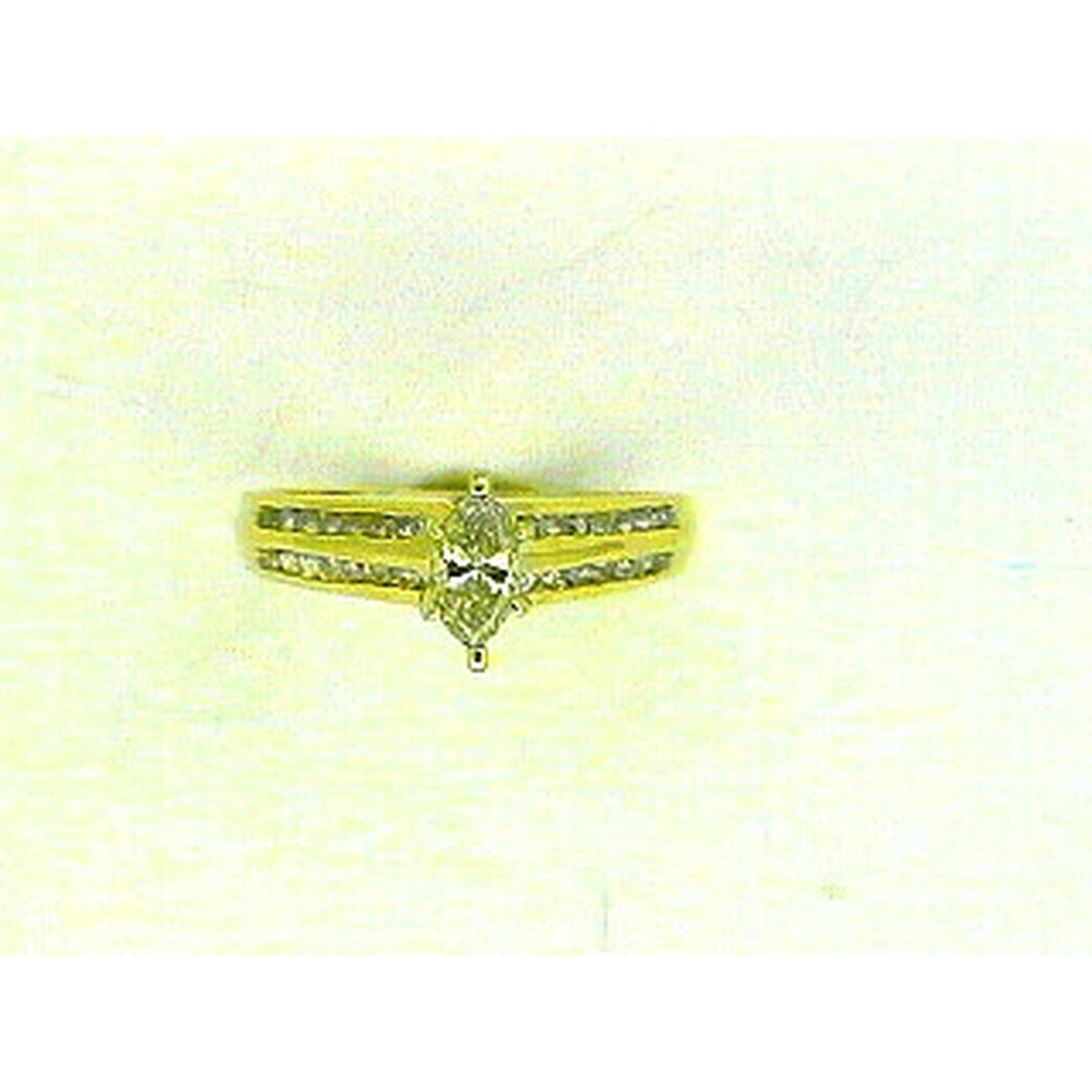 14K Yellow Gold Split Shank Engagement Ring with Marquise Center Diamond and Round Accent Stones - 0.73 Carat Total Diamond Weight - Royal Jewelry
