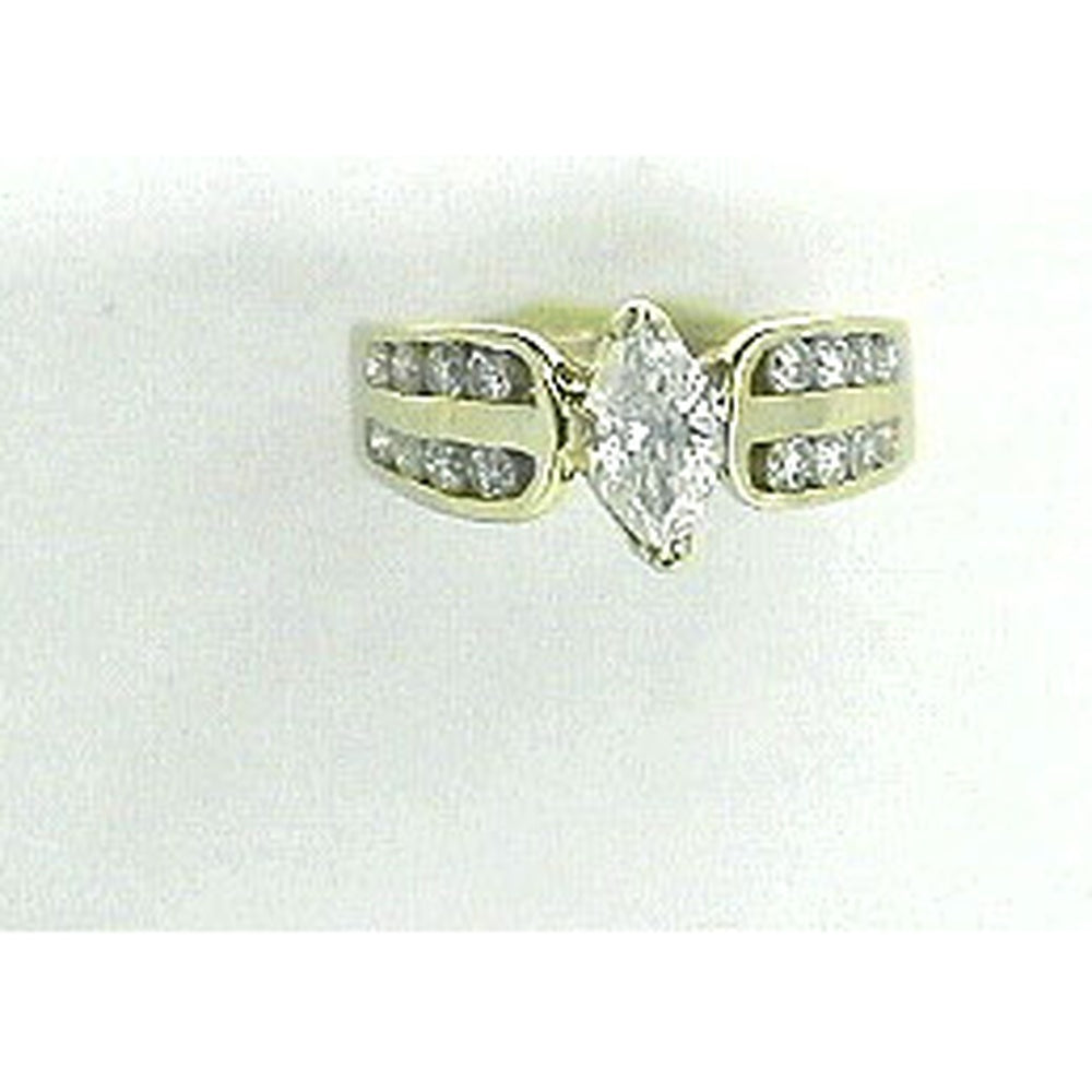 14K Yellow Gold Split Shank Engagement Ring with Marquise-Cut Center Diamond and Channel-Set Round Accents - 0.27 Carat Center Stone and 0.53 Carat Total Side Diamond Weight - Royal Jewelry