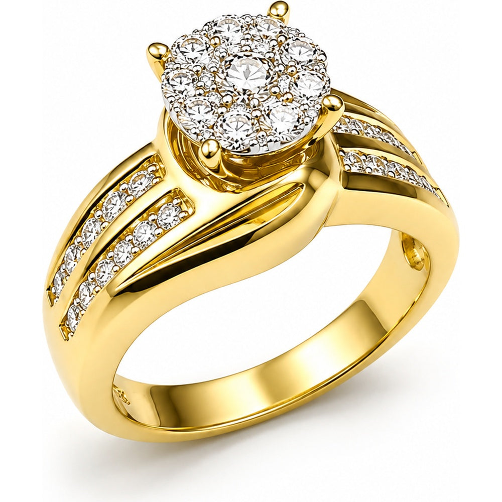 14K Yellow Gold Split Shank Engagement Ring with Pavé Set Round Diamond Cluster - 0.69 Carat Total Diamond Weight by Auriventus