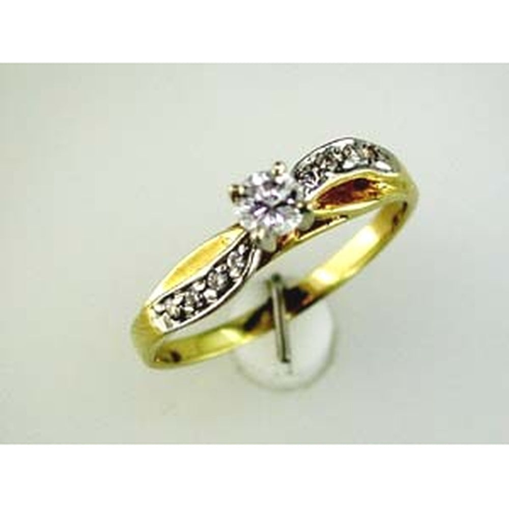 14K Yellow Gold Split Shank Engagement Ring with Round Brilliant Center Diamond and Accent Shoulder Stones - 0.37 Carat Total Diamond Weight - Royal Jewelry