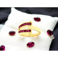 14K Yellow Gold Split Shank Geometric Ring with Channel-Set Baguette Rubies - 0.58 Carat Total Ruby Weight - Royal Jewelry