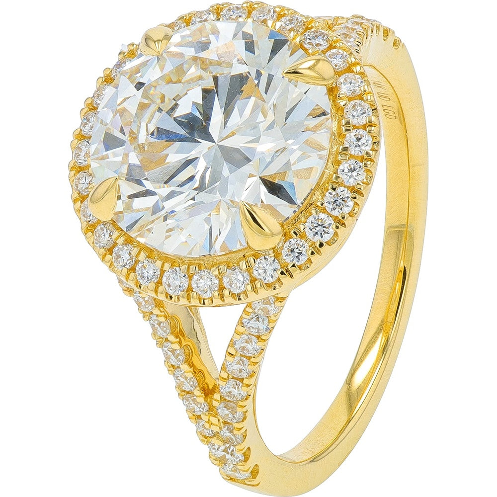 14K Yellow Gold Split-Shank Halo Engagement Ring with 4.00 Carat Round Lab-Grown Diamond and Pavé Accents - 4.50 Carat Total Diamond Weight