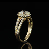 14K Yellow Gold Split Shank Halo Ring with 1.01 Carat Round Brilliant D VS1 Lab Diamond and 0.38 Carat Total Accent Diamonds - 1.39 Carat Total Diamond Weight - Covaloro Fine Jewelry
