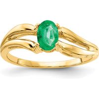 14K Yellow Gold Split Shank Ring with 0.42 Carat Oval Natural Emerald by Monteluci Fine Jewelry