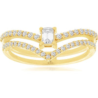 14K Yellow Gold Split Shank Ring with 0.50 Carat Emerald Cut Center Diamond and Round Accent Diamonds - Royal Jewelry