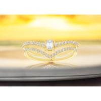 14K Yellow Gold Split Shank Ring with 0.50 Carat Emerald Cut Center Diamond and Round Accent Diamonds - Royal Jewelry