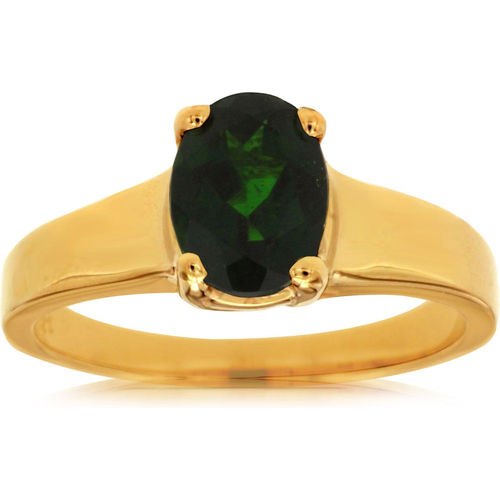 14K Yellow Gold Split-Shank Ring with 1.30 Carat Oval Russalite Gemstone - Royal Jewelry