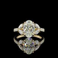 14K Yellow Gold Split Shank Ring with 2.53 Carat Oval Cut Lab Diamond and Marquise Accents - 3.59 Carat Total Diamond Weight - Covaloro Fine Jewelry