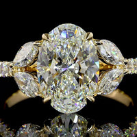 14K Yellow Gold Split Shank Ring with 2.53 Carat Oval Cut Lab Diamond and Marquise Accents - 3.59 Carat Total Diamond Weight - Covaloro Fine Jewelry