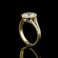 14K Yellow Gold Split Shank Ring with 3.25 Carat Round Brilliant Cut Lab Diamond and Halo Setting - 3.90 Total Carat Weight - Covaloro Fine Jewelry