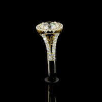 14K Yellow Gold Split Shank Ring with 3.25 Carat Round Brilliant Cut Lab Diamond and Halo Setting - 3.90 Total Carat Weight - Covaloro Fine Jewelry