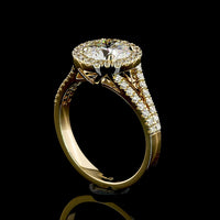 14K Yellow Gold Split Shank Ring with 4.21 Carat Round Lab Diamond Center and Double Halo - 4.96 Carat Total Diamond Weight - Covaloro Fine Jewelry