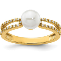 14K Yellow Gold Split Shank Ring with Cultured Freshwater Pearl and 0.10 Carat Round Diamond Accents by 0