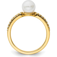 14K Yellow Gold Split Shank Ring with Cultured Freshwater Pearl and 0.10 Carat Round Diamond Accents by 0