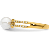 14K Yellow Gold Split Shank Ring with Cultured Freshwater Pearl and 0.10 Carat Round Diamond Accents by 0