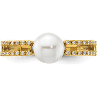 14K Yellow Gold Split Shank Ring with Cultured Freshwater Pearl and 0.10 Carat Round Diamond Accents by 0