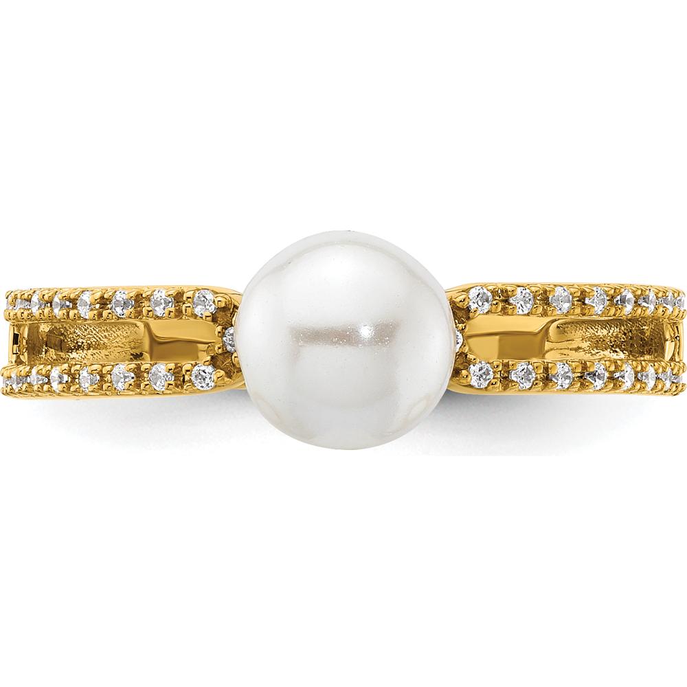 14K Yellow Gold Split Shank Ring with Cultured Freshwater Pearl and 0.10 Carat Round Diamond Accents by 0