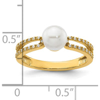 14K Yellow Gold Split Shank Ring with Cultured Freshwater Pearl and 0.10 Carat Round Diamond Accents by 0