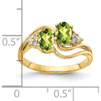 14K Yellow Gold Split Shank Ring with Two 6x4mm Oval Peridots and Diamond Accents - 0.458 Carat Total Gem Weight by Monteluci Fine Jewelry