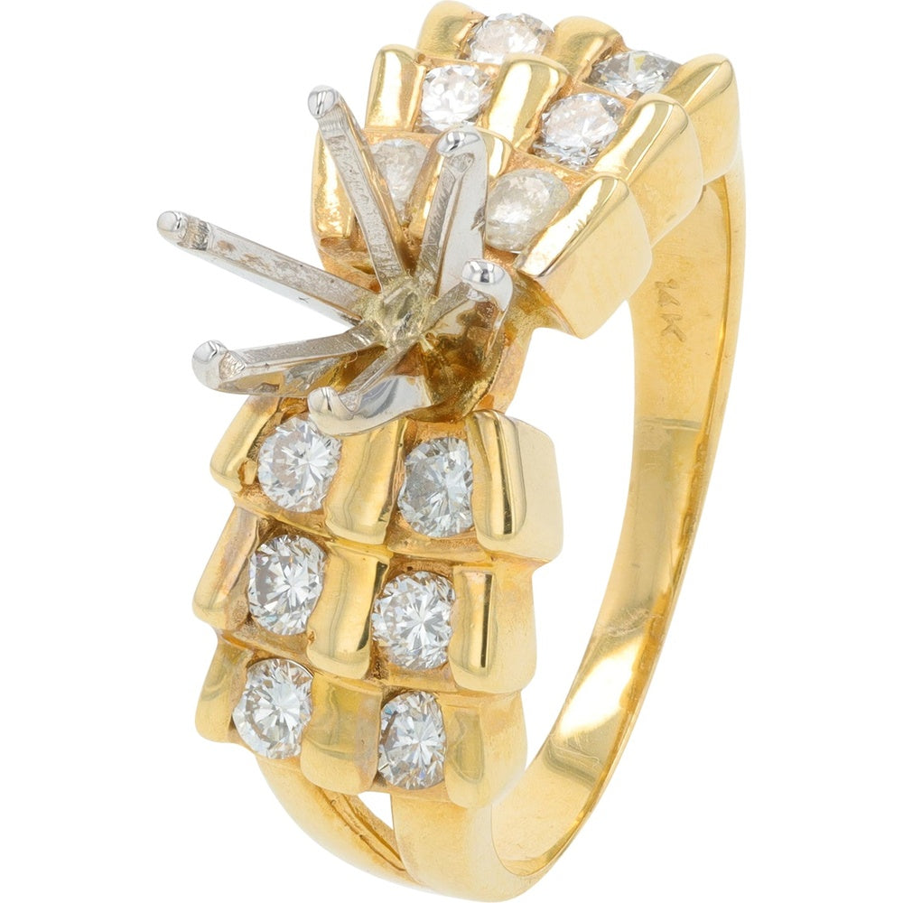 14K Yellow Gold Split Shank Semi-Mount Ring with Round Diamond Accents - 0.50 Carat Total Diamond Weight