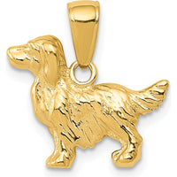 14K Yellow Gold Springer Spaniel Dog Pendant - Polished Textured Charm by Oro Pregiato