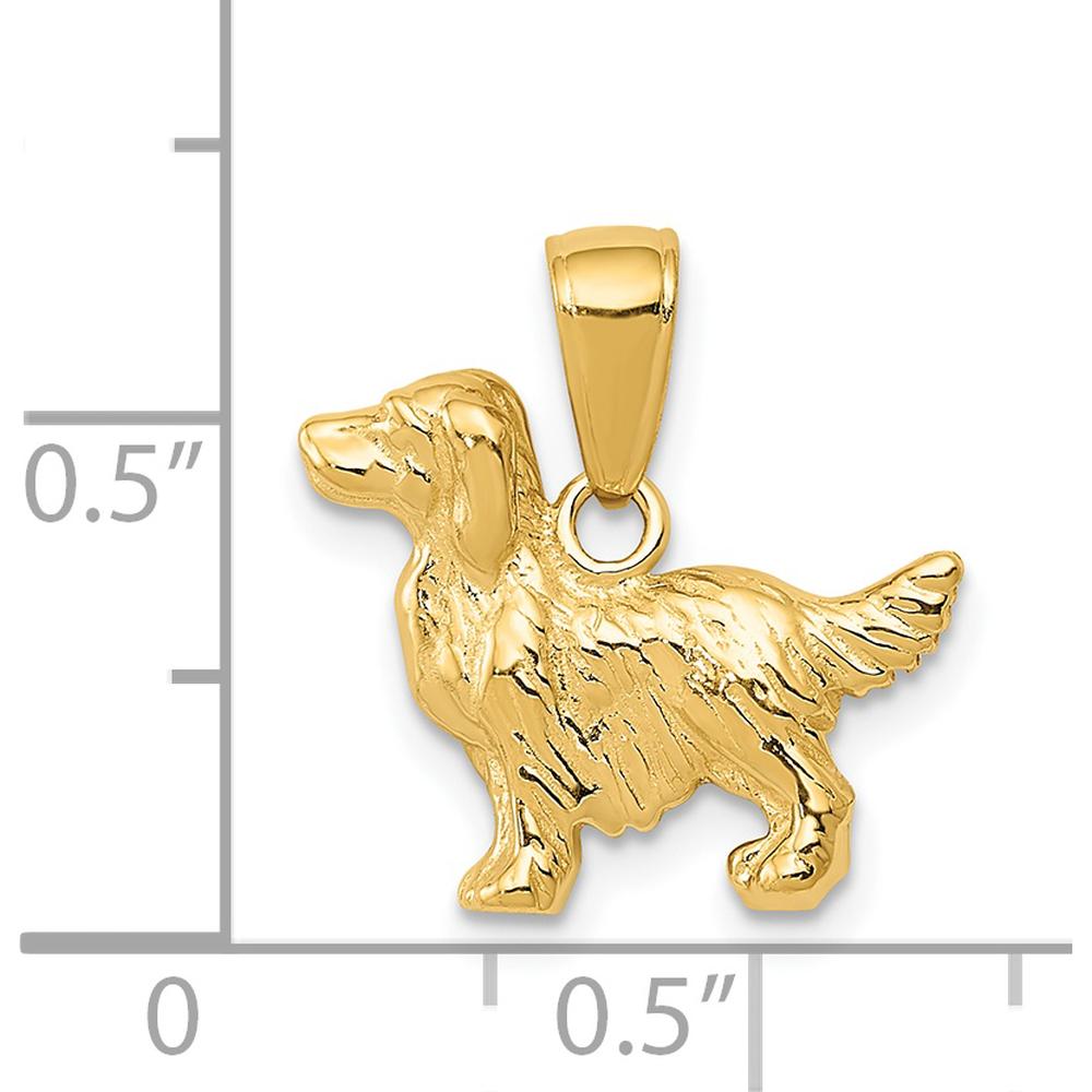 14K Yellow Gold Springer Spaniel Dog Pendant - Polished Textured Charm by Oro Pregiato