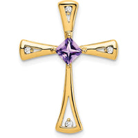 14K Yellow Gold Square Amethyst and Diamond Cross Pendant - 0.30 Carat Total Amethyst Weight by Lumare Gioia