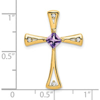 14K Yellow Gold Square Amethyst and Diamond Cross Pendant - 0.30 Carat Total Amethyst Weight by Lumare Gioia